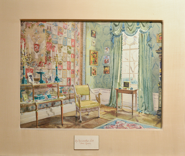 Elizabeth Hoopes watercolor of Marjorie Merrieweather Post room for McMillen Inc