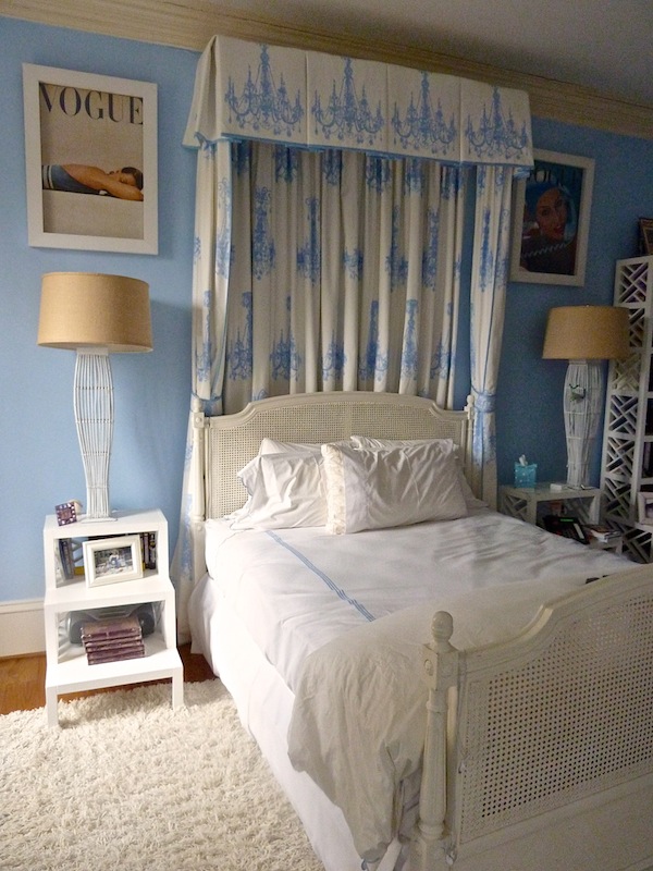 Girl's bedroom with blue toile