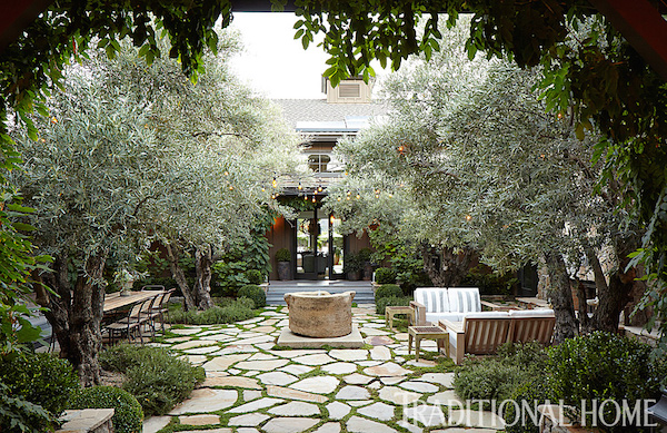 Hillary Thomas' Napa Valley courtyard, photo by John Merkl for Traditional Home