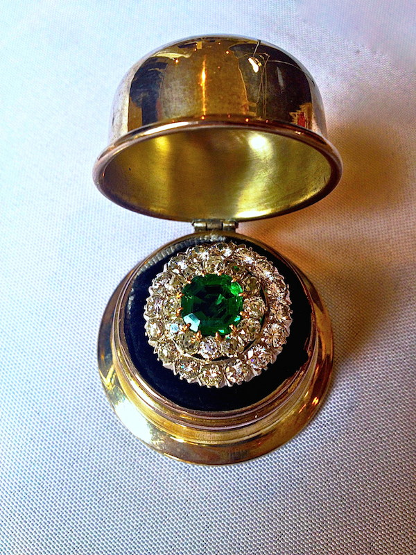 Camilla Dietz Bergeron antique emerald and diamond ring