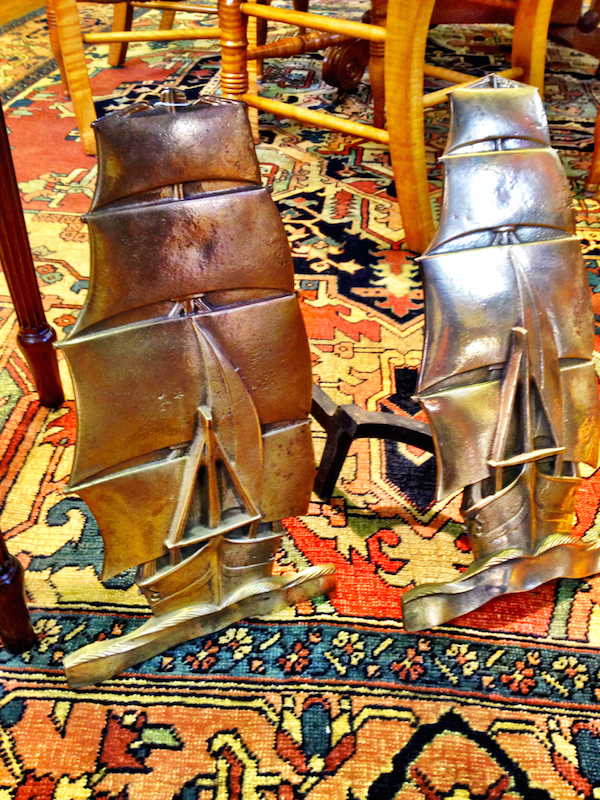 Brass ship andirons at Rafael Osona auction