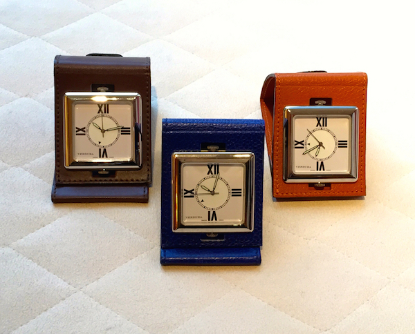 Verdura accessories | leather folding travel alarm clock