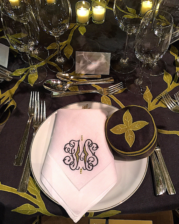 Leontine Linens placesetting Lenox Hill Gala 2015