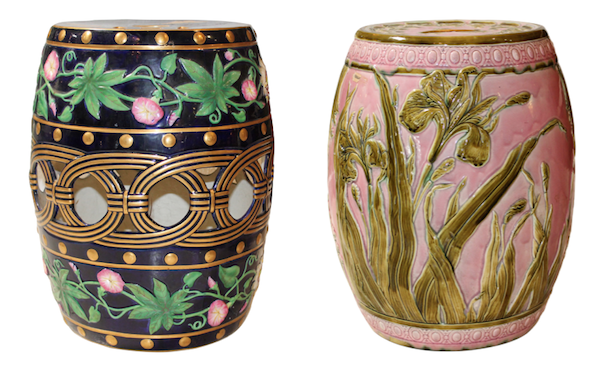 Majolica garden stools at the Stamford Antique & Artisan Center