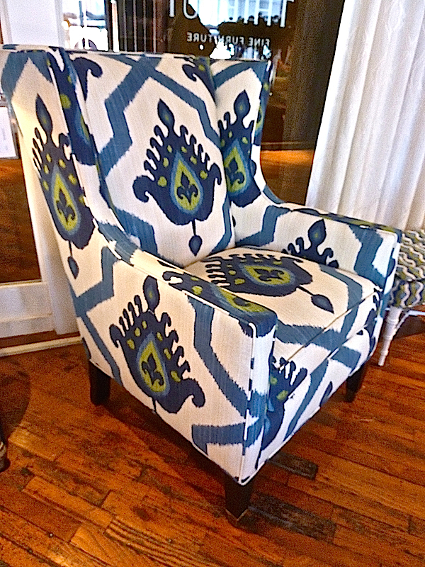 Princeton Wing Chair Myanmar Ikat in navy blue at high point
