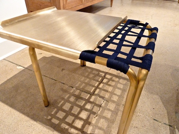 Blue Sunbrella fabric on Richard Frinier Kantan table for Brown Jordan