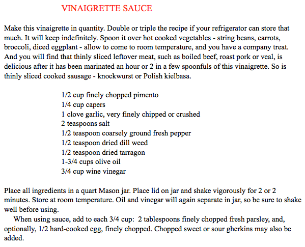 Classic Vinaigrette recipe from Paula Peck's The Art of Good Cooking