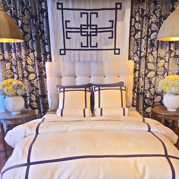 blue and white custom bedding from Thibaut at High Point