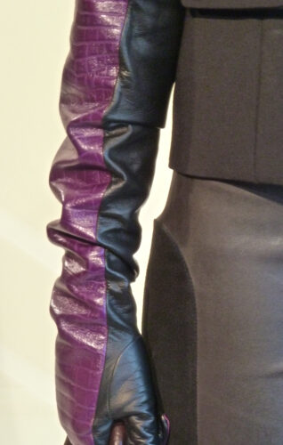 Monika Chiang croco embossed leather opera gloves in grape