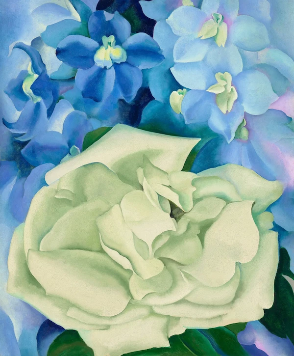 Georgia O'Keeffe, White Rose with Larkspur No 1, 1927 via Christie's